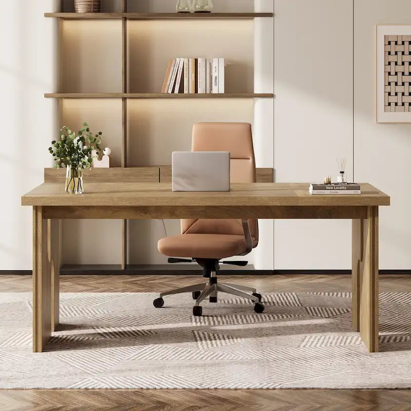 Bureau de direction de 63 pouces, bureau d'ordinateur de style ferme avec pieds uniques, mobilier de bureau industriel pour le bureau à domicile