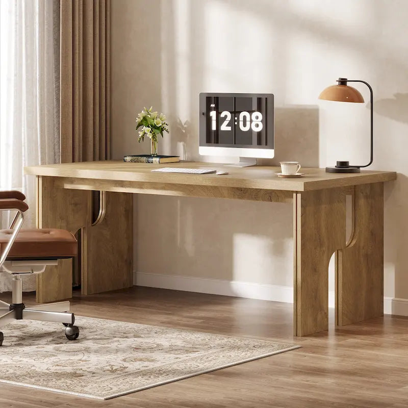 Bureau de direction de 63 pouces, bureau d'ordinateur de style ferme avec pieds uniques, mobilier de bureau industriel pour le bureau à domicile