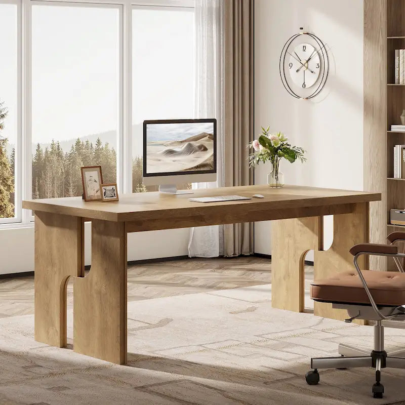 Bureau de direction de 63 pouces, bureau d'ordinateur de style ferme avec pieds uniques, mobilier de bureau industriel pour le bureau à domicile