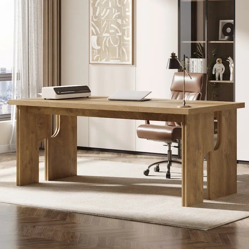 Bureau de direction de 63 pouces, bureau d'ordinateur de style ferme avec pieds uniques, mobilier de bureau industriel pour le bureau à domicile