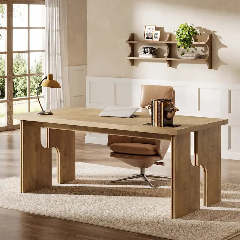 Bureau de direction de 63 pouces, bureau d'ordinateur de style ferme avec pieds uniques, mobilier de bureau industriel pour le bureau à domicile