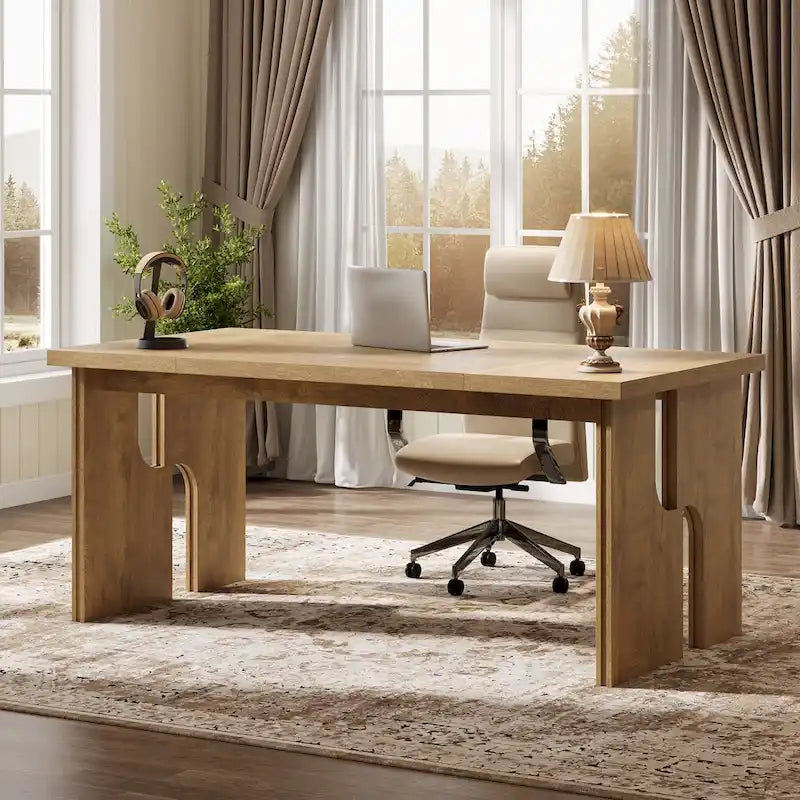 Bureau de direction de 63 pouces, bureau d'ordinateur de style ferme avec pieds uniques, mobilier de bureau industriel pour le bureau à domicile
