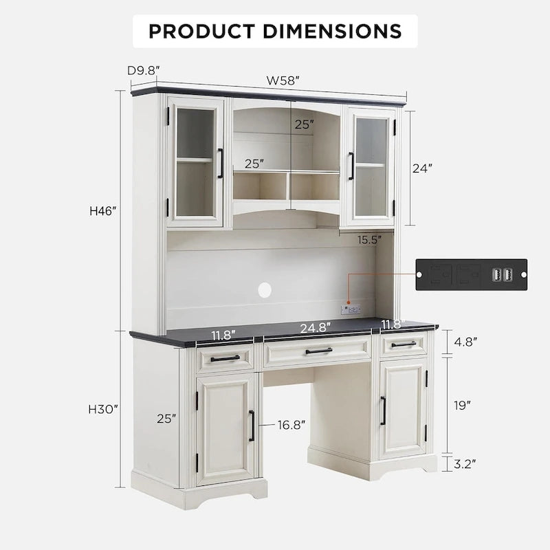 Bureau d'ordinateur de ferme avec huche, bureau d'ordinateur avec station de charge