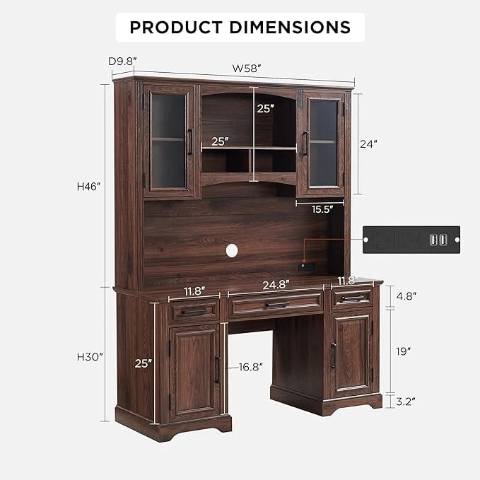 Bureau d'ordinateur de ferme avec huche, bureau d'ordinateur avec station de charge