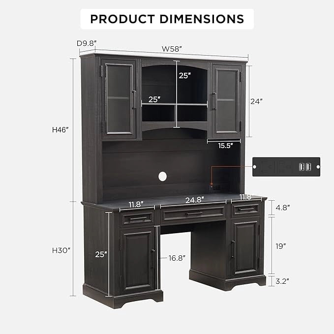 Bureau d'ordinateur de ferme avec huche, bureau d'ordinateur avec station de charge