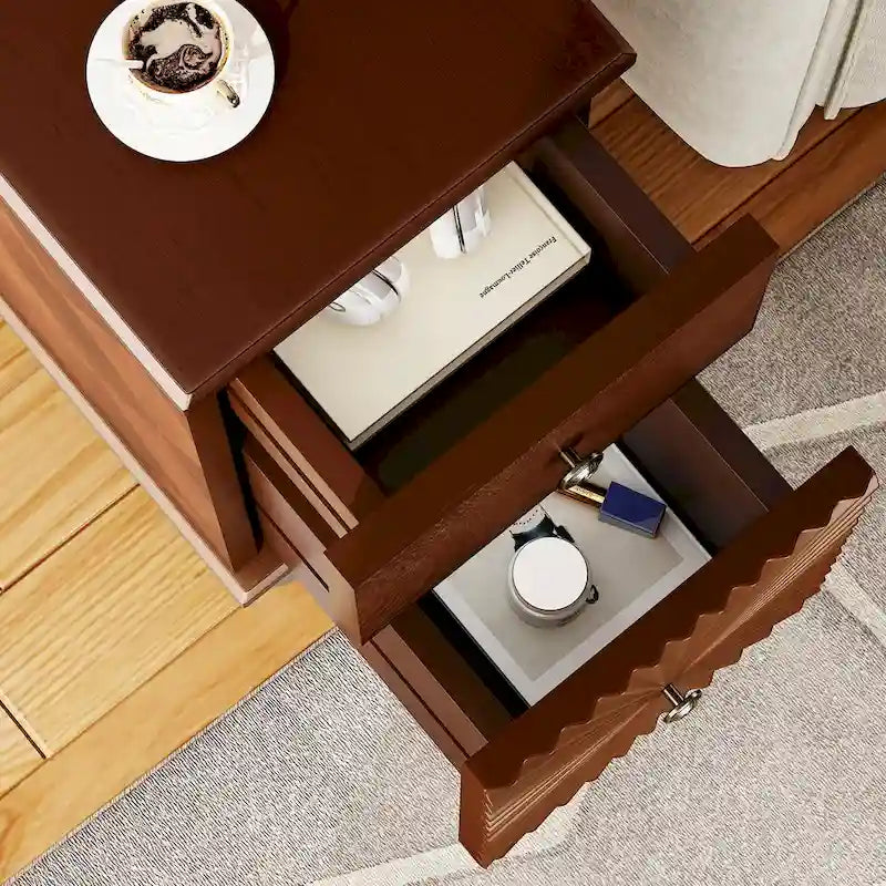 Table d'appoint de canapé moderne à 2 tiroirs, table d'appoint étroite en bois massif, table de chevet mince pour salon, chambre à coucher
