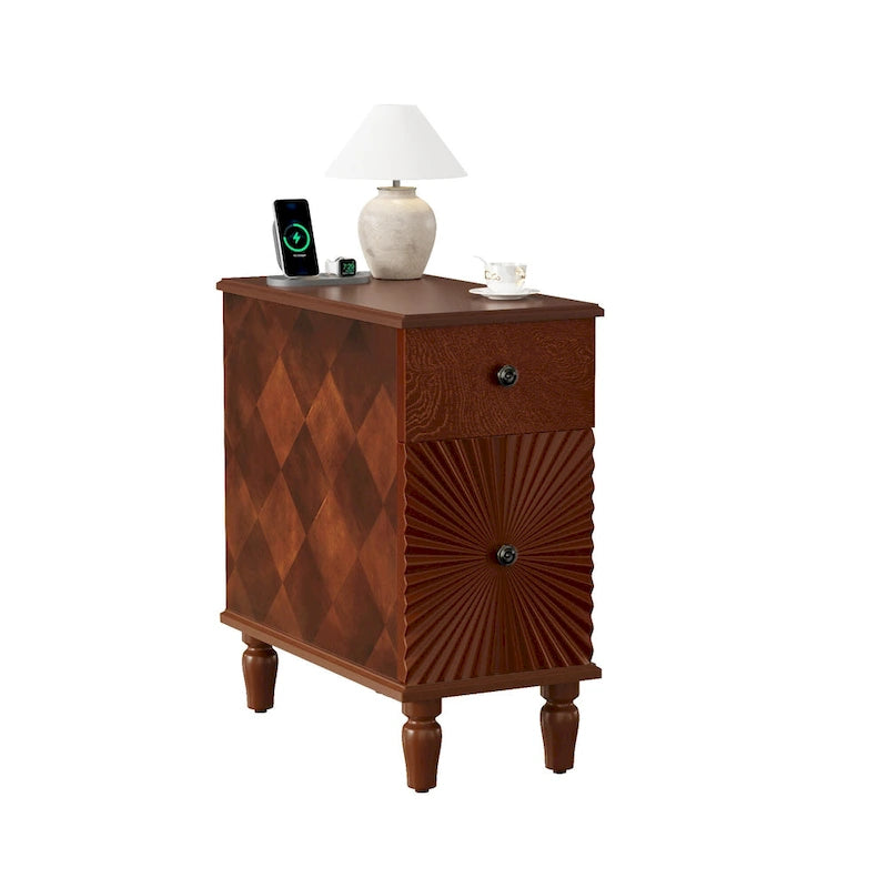 Table d'appoint de canapé moderne à 2 tiroirs, table d'appoint étroite en bois massif, table de chevet mince pour salon, chambre à coucher