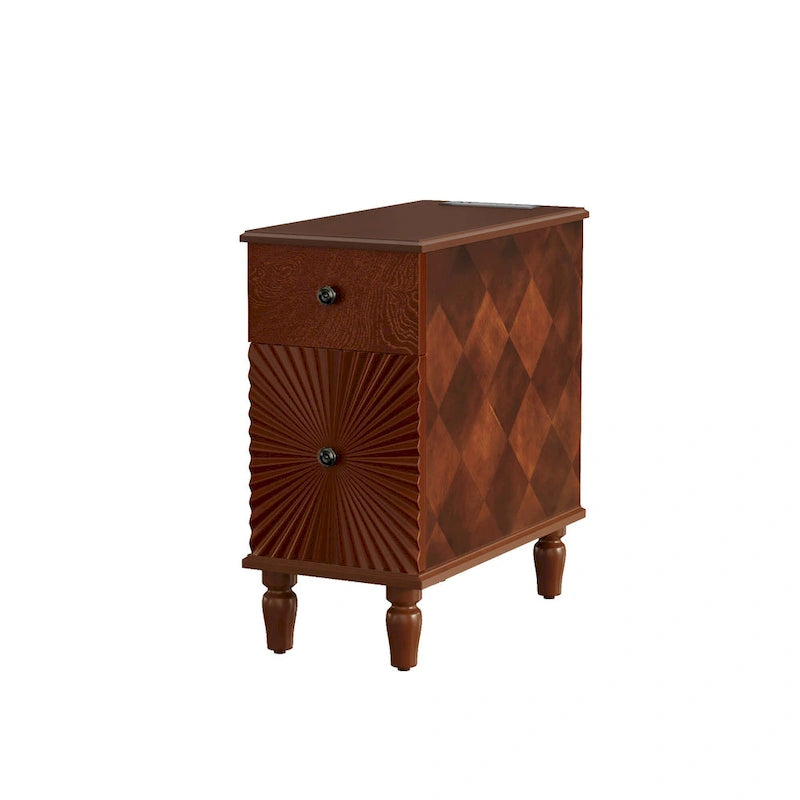 Table d'appoint de canapé moderne à 2 tiroirs, table d'appoint étroite en bois massif, table de chevet mince pour salon, chambre à coucher