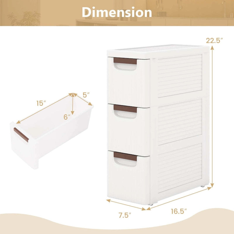 Costway Meuble de Rangement Étroit à 3 Tiroirs avec Poignée, 1 Pièce - Voir Détails