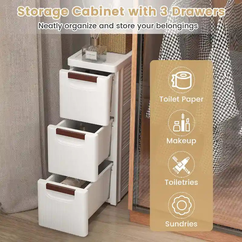 Costway Meuble de Rangement Étroit à 3 Tiroirs avec Poignée, 1 Pièce - Voir Détails