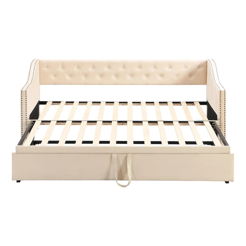 Lit de repos capitonné pour lit jumeau avec lit gigogne escamotable, gris