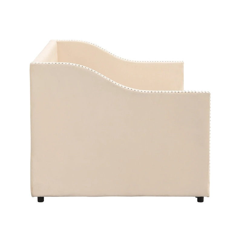 Lit de repos capitonné pour lit jumeau avec lit gigogne escamotable, gris