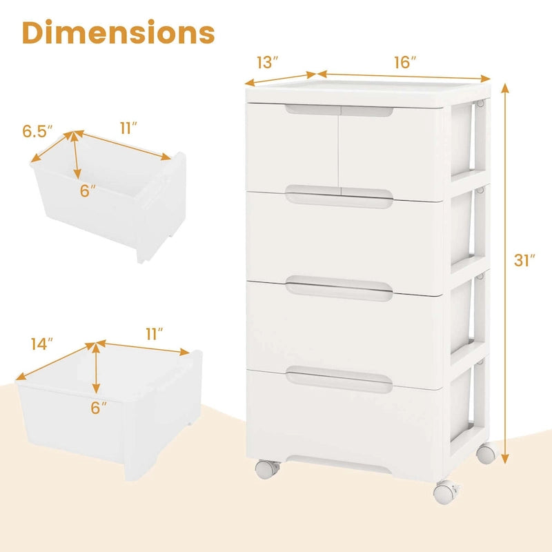 Costway 1 chariot de rangement roulant en plastique à 5 tiroirs avec 4 universels - Voir détails