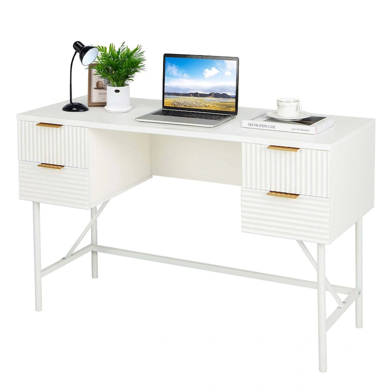 Costway 48 Computer Desk with 4 Drawers Storage Metal Frame Modern
