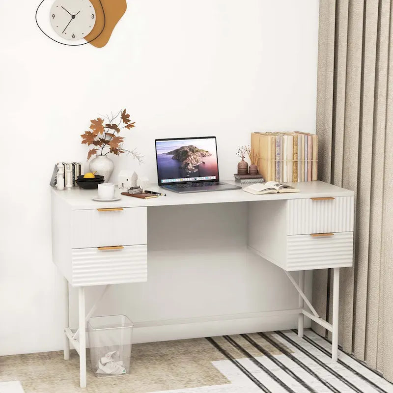 Costway Bureau informatique 48" avec 4 tiroirs de rangement et cadre métallique moderne