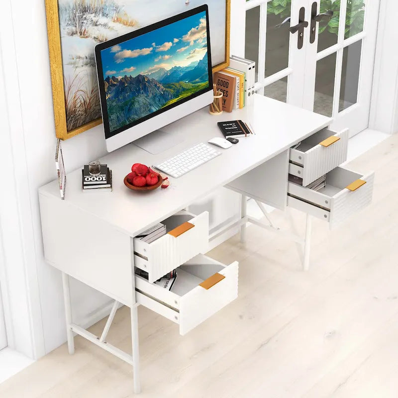 Costway Bureau informatique 48" avec 4 tiroirs de rangement et cadre métallique moderne