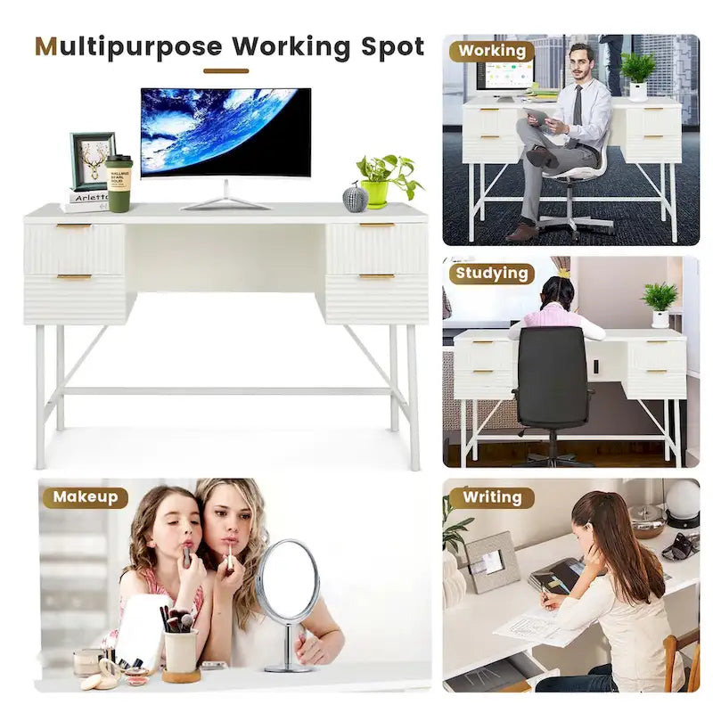 Costway Bureau informatique 48" avec 4 tiroirs de rangement et cadre métallique moderne
