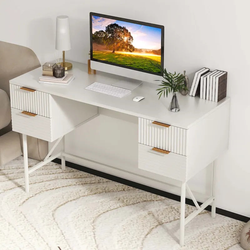 Costway Bureau informatique 48" avec 4 tiroirs de rangement et cadre métallique moderne