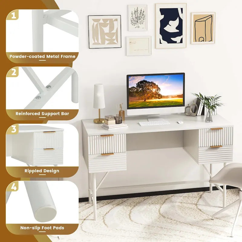 Costway Bureau informatique 48" avec 4 tiroirs de rangement et cadre métallique moderne