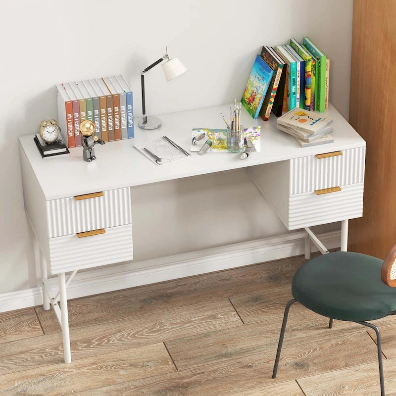 Costway Bureau informatique 48" avec 4 tiroirs de rangement et cadre métallique moderne