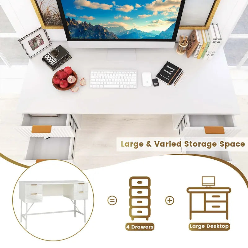 Costway Bureau informatique 48" avec 4 tiroirs de rangement et cadre métallique moderne
