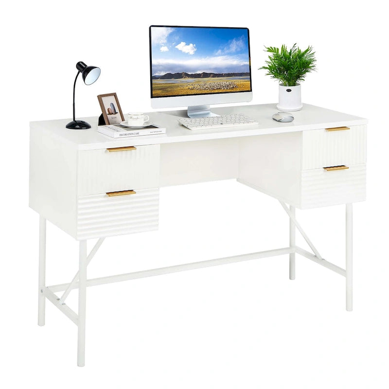 Costway Bureau informatique 48" avec 4 tiroirs de rangement et cadre métallique moderne