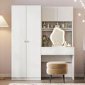 Penderie 4-en-1 avec coiffeuse, armoire de chambre avec miroir éclairé, armoire à deux portes