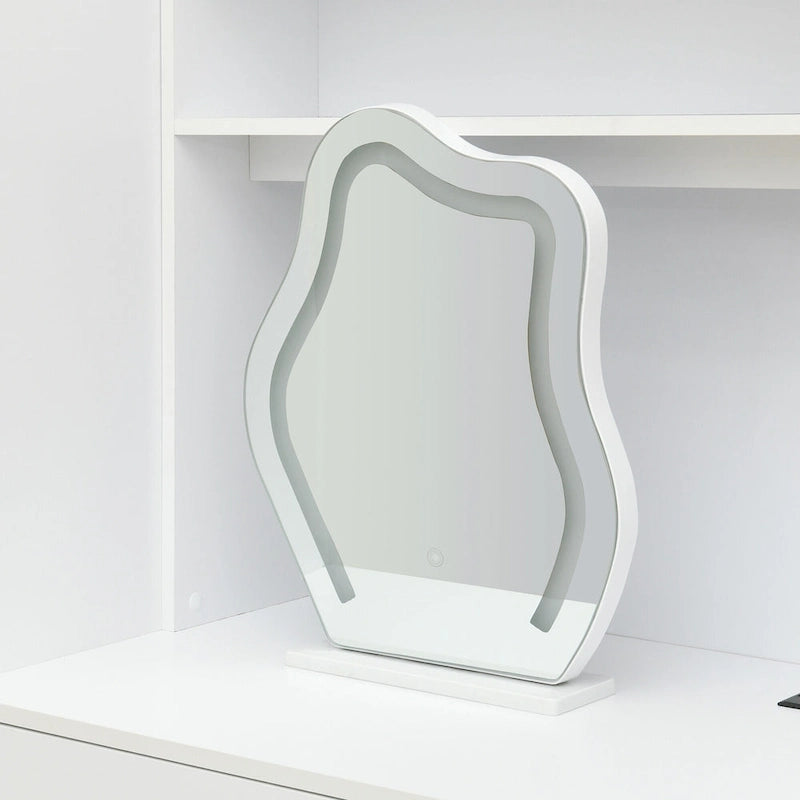 Penderie 4-en-1 avec coiffeuse, armoire de chambre avec miroir éclairé, armoire à deux portes