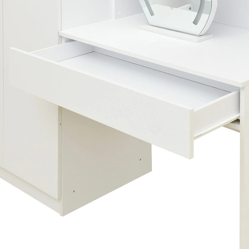 Penderie 4-en-1 avec coiffeuse, armoire de chambre avec miroir éclairé, armoire à deux portes