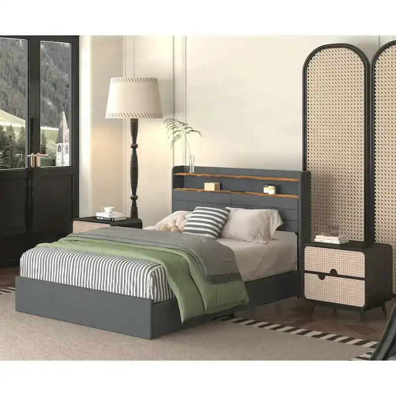 Cadre de lit Queen polyvalent avec de multiples fonctionnalités pour une expérience de chambre optimale