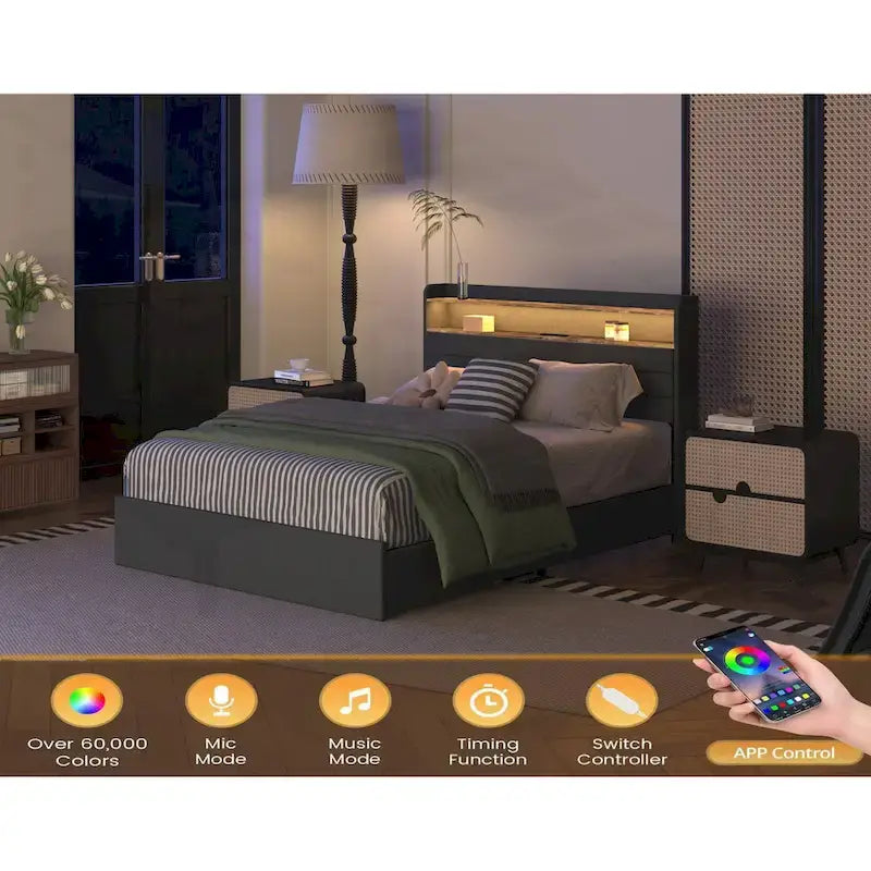 Cadre de lit Queen polyvalent avec de multiples fonctionnalités pour une expérience de chambre optimale