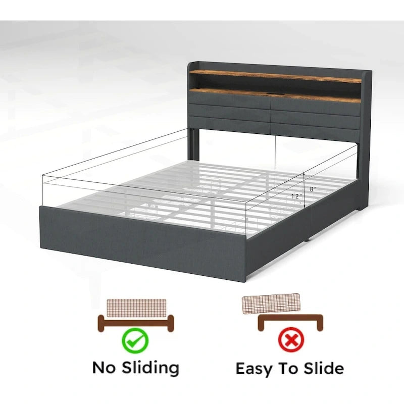 Cadre de lit Queen polyvalent avec de multiples fonctionnalités pour une expérience de chambre optimale
