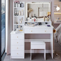Coiffeuse avec miroir LED tactile, table de maquillage avec support pour sèche-cheveux, ensemble coiffeuse avec tabouret rembourré