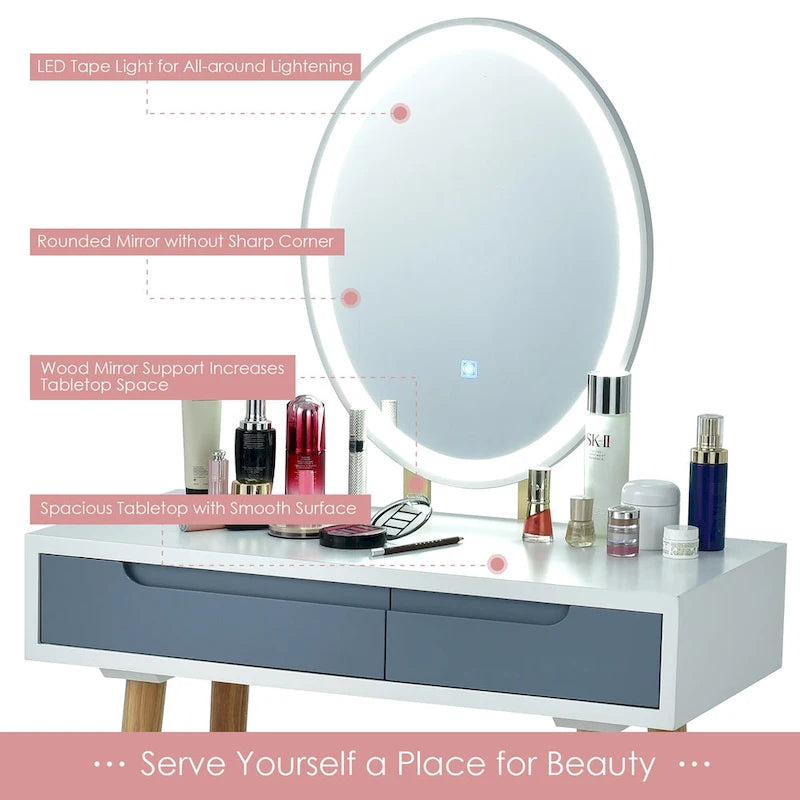 Costway Table de maquillage coiffeuse écran tactile 3 modes d'éclairage – Voir détails