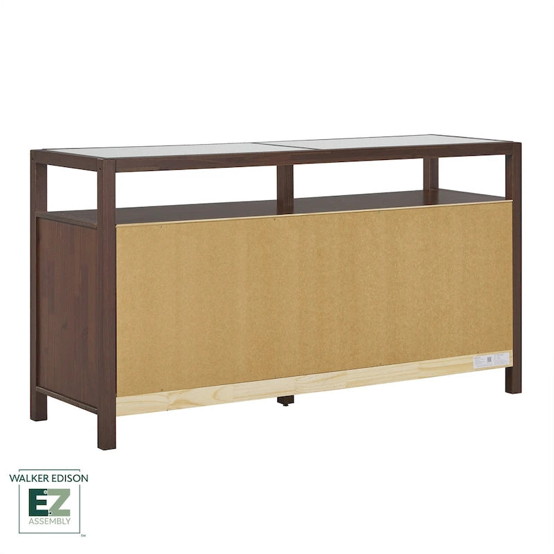 Commode en bois massif Walker Edison avec plateau en verre trempé