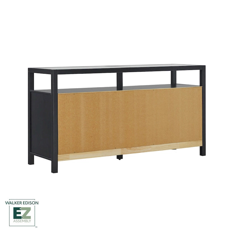 Commode en bois massif Walker Edison avec plateau en verre trempé