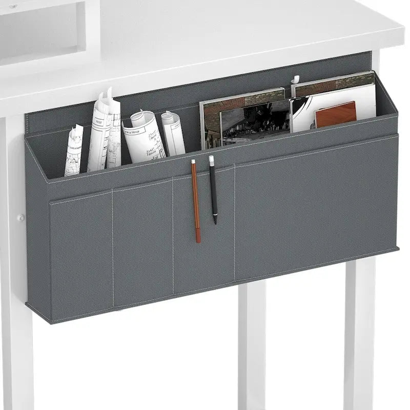 Bureau d'angle en forme de L style ferme avec prise de courant, table de jeu avec étagère et lumière LED