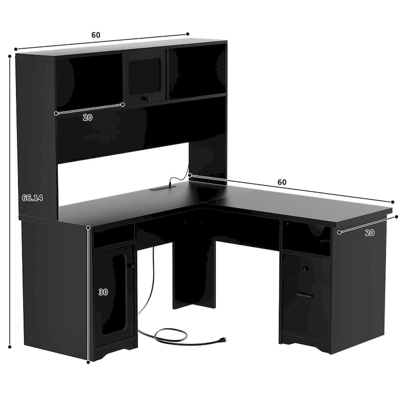 Bureau de direction en L avec caisson supérieur et station de charge