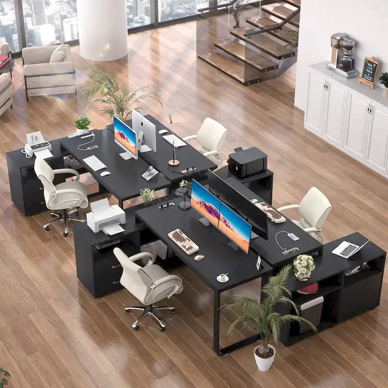Bureau d'angle réversible en forme de L de 55 pouces avec classeur et prise de courant, bureaux d'ordinateur d'angle avec bande LED et tiroir