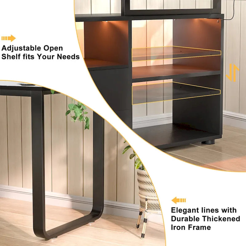 Bureau d'angle réversible en forme de L de 55 pouces avec classeur et prise de courant, bureaux d'ordinateur d'angle avec bande LED et tiroir