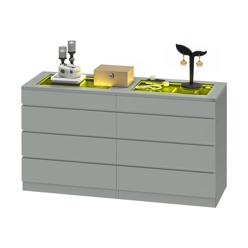 Commode 8 tiroirs Moasis avec lumière RVB, commode de rangement horizontale haute brillance