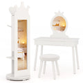 Gymax Ensemble de Coiffeuse pour Enfants Princesse Table de Maquillage & Chaise avec