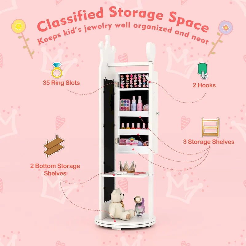 Gymax Ensemble de Coiffeuse pour Enfants Princesse Table de Maquillage & Chaise avec