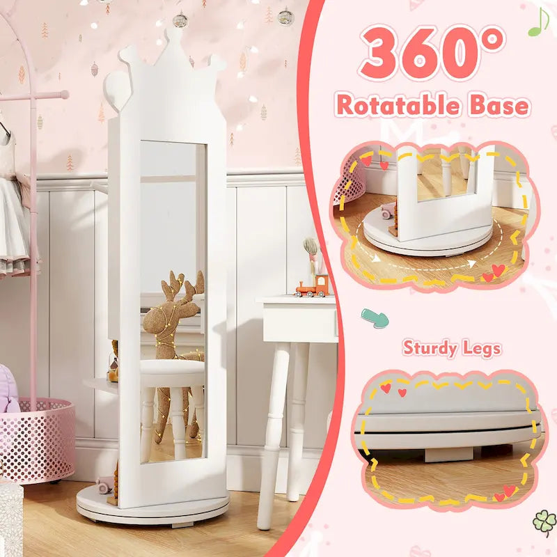 Gymax Ensemble de Coiffeuse pour Enfants Princesse Table de Maquillage & Chaise avec