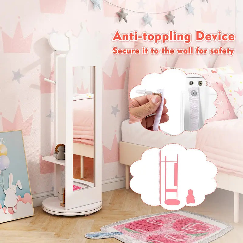 Gymax Ensemble de Coiffeuse pour Enfants Princesse Table de Maquillage & Chaise avec