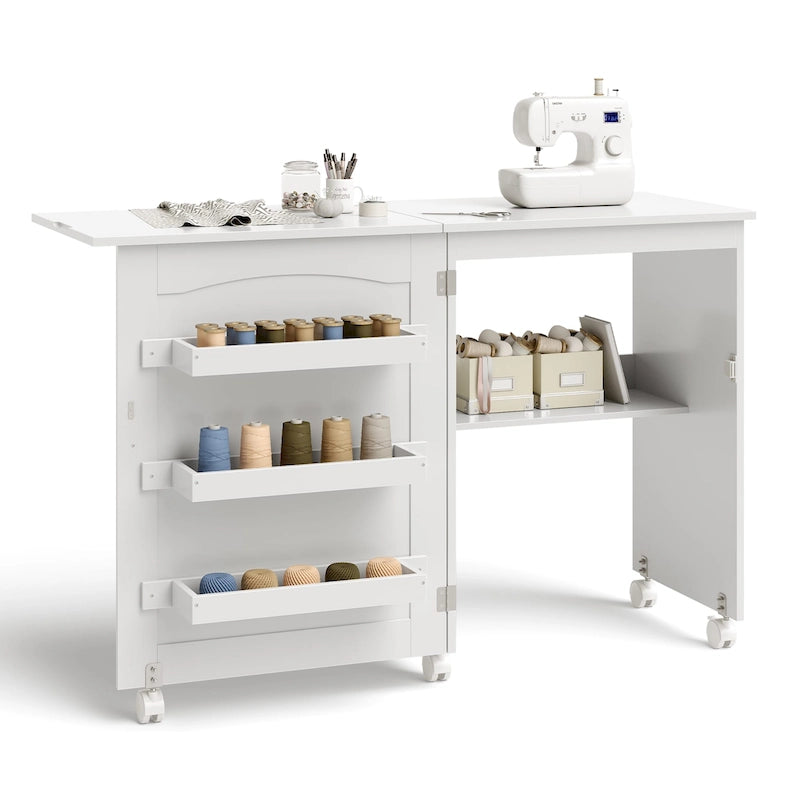 Table d'artisanat de couture pliante blanche Costway avec étagères de rangement - Voir détails