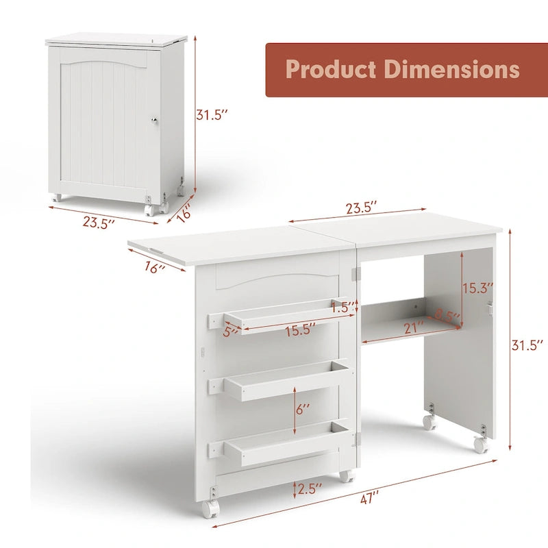 Table d'artisanat de couture pliante blanche Costway avec étagères de rangement - Voir détails
