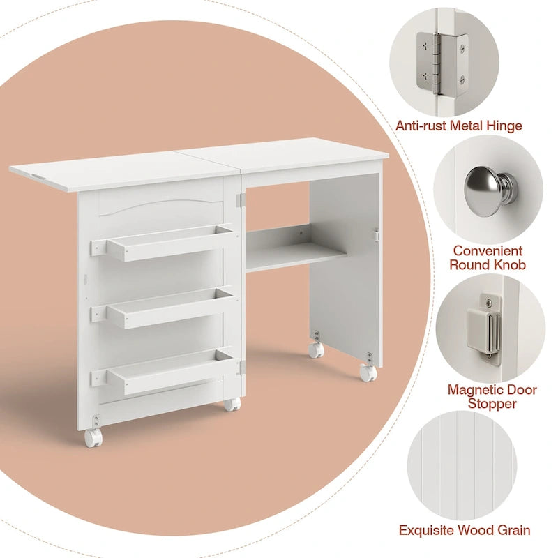 Table d'artisanat de couture pliante blanche Costway avec étagères de rangement - Voir détails