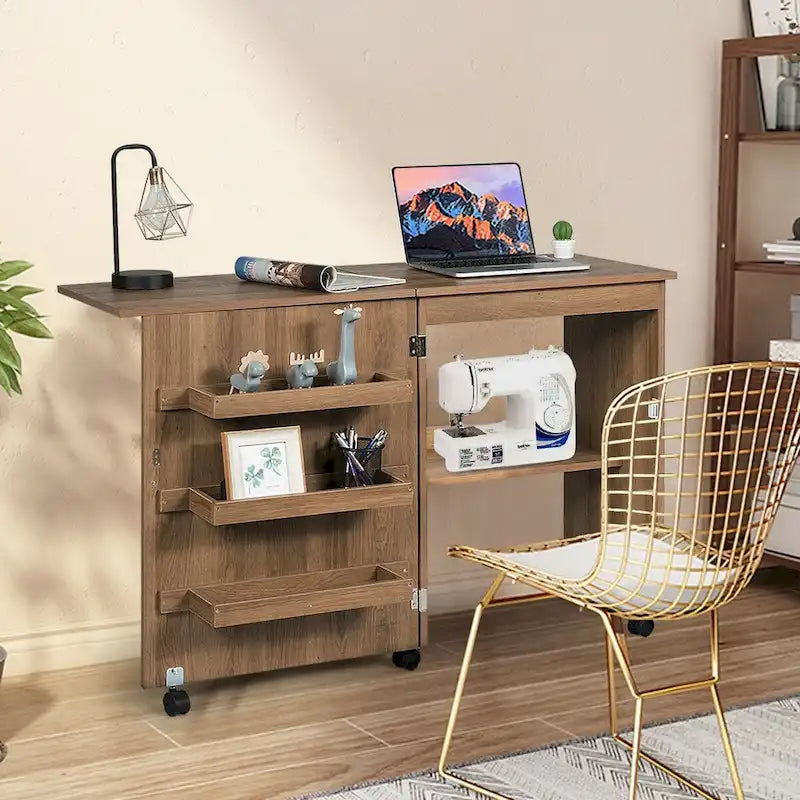 Gymax Table de Couture Pliante Meuble de Rangement pour la Maison