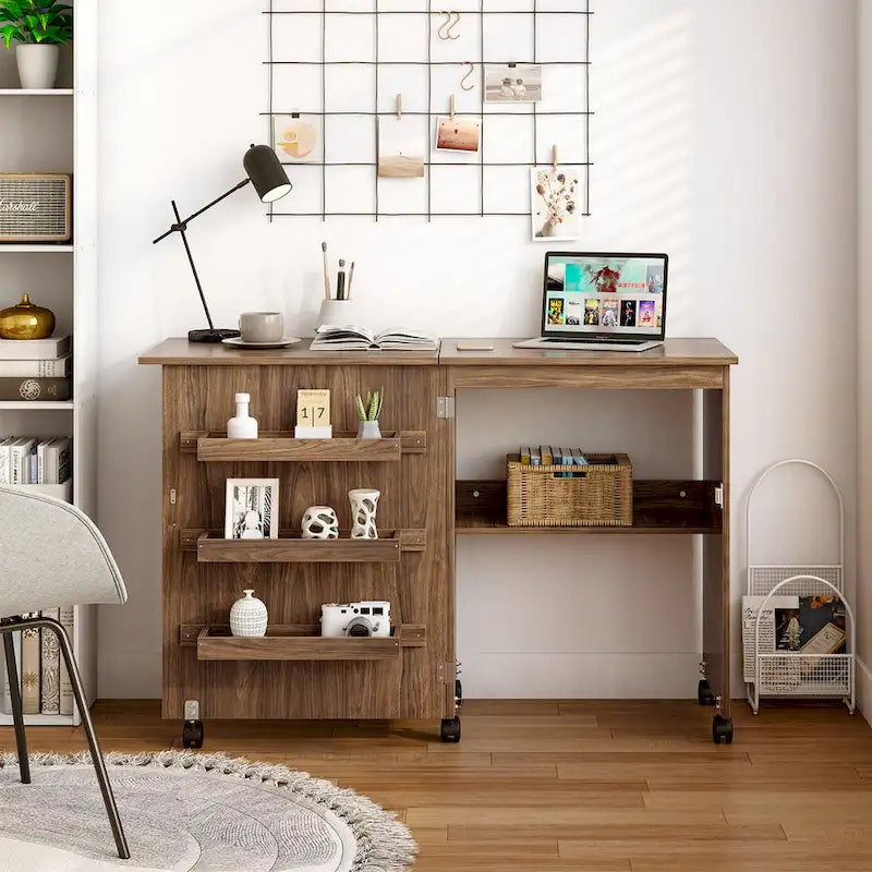 Gymax Table de Couture Pliante Meuble de Rangement pour la Maison